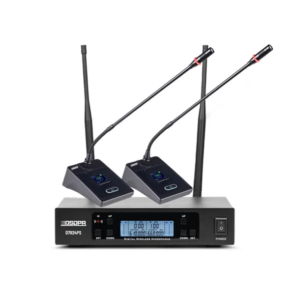 D7824PS True Diversity UHF Wireless Microphone System (Receiver×1+ Desktop Microphones×2) - 翻译中...